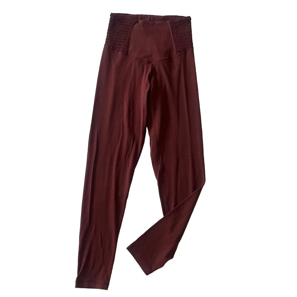 Aerie OFFLINE Real Me Hi Rise 7/8 Leggings Size Small Burgundy Smocked Waist